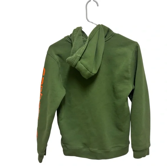 EUC Boys Carhartt Graphic Pullover Hoodie Chive Fleece Long Sleeve 14-16 Outdoor - Picture 2 of 10